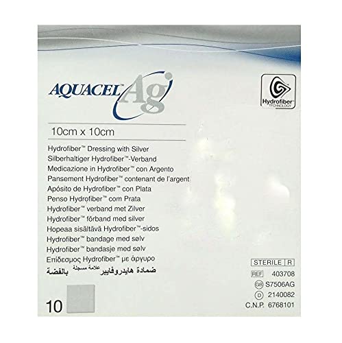 Convatec 99XX0387 Aquacel Ag Hydrofiber Dressing, 10cm x 10cm, Pack of 10