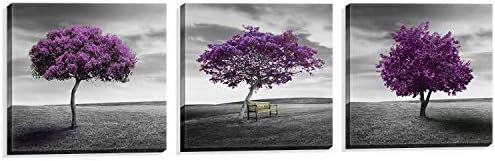 NUOLANArt - Canvas Print 3 Panels PURPLE TREES Modern Landscape Framed Canvas Wall Art -UK-P3L3030-003
