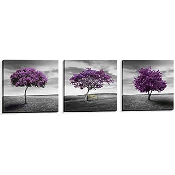 NUOLAN Canvas Print 3 Panels Purple Trees Modern Landscape Framed Canvas Wall Art -P3L3030-003