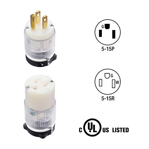 Miady Lighted Extension Cord Ends, 15 Amp 125 Volt NEMA 515, 2Pole