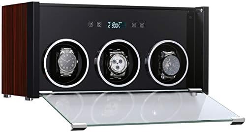CRITIRON Luxury Automatic 3 Watch Winder with LCD Touch Screen, Rotating Wood Display Storage Box Case, USB/Mains Powered + Mabuchi Motor + Piano Paint