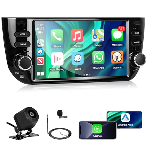 Motorsi 2+64GB Car Radio for Fiat Punto 10-16/Linea 12-15 with Wireless Carplay Android Car, Bluetooth Car Stereo Screen with GPS RDS/FM Radio SWC 5G WiFi USB +AHD/CVBS Rear Camera