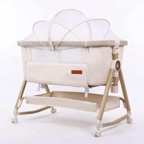 Maydolly Beistellbett 3 in 1 Portable Baby Bed with Breathable Mesh and Sheet, Adjustable Pram Cot (Cream White)
