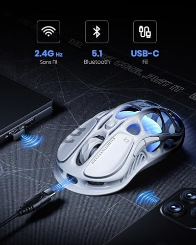 GravaStar Mercury M1 Pro Wireless Gaming Mouse, PAW3395 Ultralight Magnesium Gamer Mouse with Hollow Design, 26000 DPI, 4K Polling Rate, 2.4G/BT/USB-C, RGB & 5 Programmable Buttons - Gradient Black