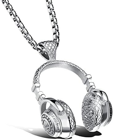 Rocked Headphones Necklace in Stainless Steel Gift for Music Lovers DJ Jewelry - Silver, Gold, Black (Silver)