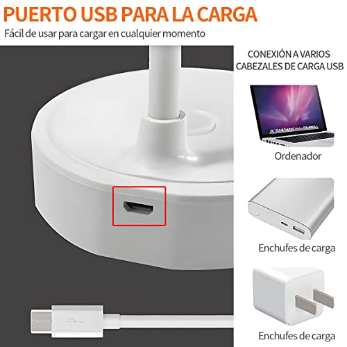 Lampara de Escritorio LED, Lámpara de Oficina Mesa, 360° Ajustable, Luz de Lectura Recargable, 3 Modos de Iluminación, Atenuación Táctil, Protección Ocular, para Trabajar, Estudiar, Leer, Escribir