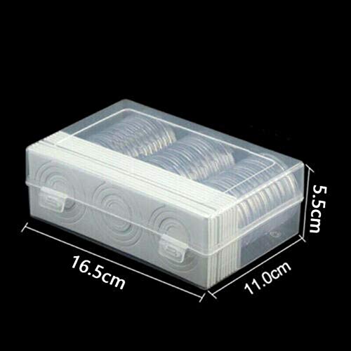 ELECTROPRIME 30pcs Collectible Coin Round Holders+1pc Storage Box Organizer Home Display Case