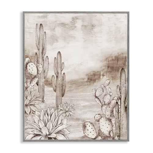 Stupell Industries Prickly Elegance Cacti Gray Framed Giclee Art design by Luna…