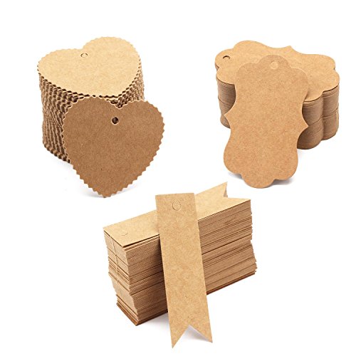 Paper Gift Tags, Segarty Custom Brown Kraft Paper Tags Price Tags Label Tags 300 PCS with Natural Jute Twine for Wedding Birthday Christmas Thanksgiving