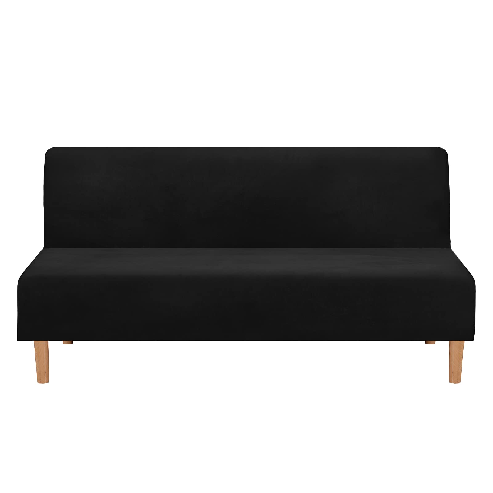 Mingfuxin Armless Sofa Bed Covers, Stretch Velvet Futon Couch Cover Thick Soft Cozy Sofa Bed Slipcover Furniture Protector Armless Folding Sofa Bed (Thick Velvet | Black) — image 1