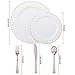 WELLIFE 125 PCS Rose Gold Plastic Plates, Includes: 25 Dinner and 25 Dessert Plates, 25 Forks, 25 Knives, 25 Spoons for Party,Disposable Dinnerware Set