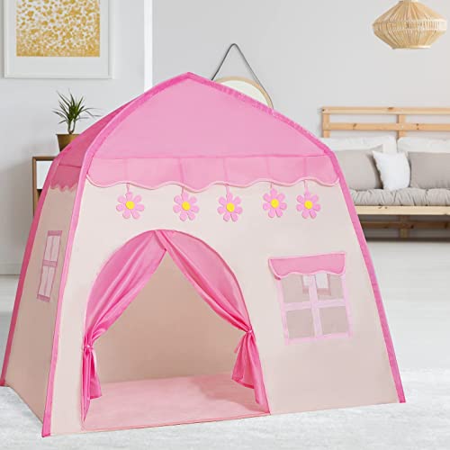 TERRIFI Teepee Tent for Kids, Princess Castle Game Tent, Foldable Kids Play Tent, Children's Playhouse for Indoor & Outdoor, Best Gift for Children, Large Indoor/Outdoor Tent for Boys & Girls (Pink)