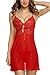 Avidlove Women Sexy Babydoll Bust Hole Sleepwear Lace See-through Lingerie Set Red (FBA) M