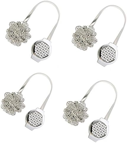 Polkar Curtain Clips Magnetic Decorative Drapes Holdbacks Creative Diamond Curtain Buckle (4 Pack silver)