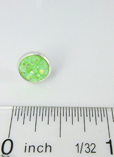 Silver-tone Lime Green AB Faux Druzy Stone Stud Earrings 8mm