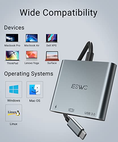 JESWO Adaptador USB C a HDMI, 3 en 1 Adaptador Tipo C Multipuerto USB C Hub con Puerto de Salida HDMI 4K, Puerto USB 3.0 y Puerto de Carga PD, Compatible con MacBook Pro/MacBook Air/Mini/iMac