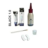 Berrywell Augenblick 5-PCS Hair Dye Kit: BLACK Color 1.0 Hair Dye Combo Set, Developer, Tinting Brush, Glass Mixing Dish, 60 Pairs Non-woven Eye-pads from Germany