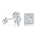 Outop 18K White Gold Plated Princee Cut Cubic Zironia Halo Stud Earrings for Women