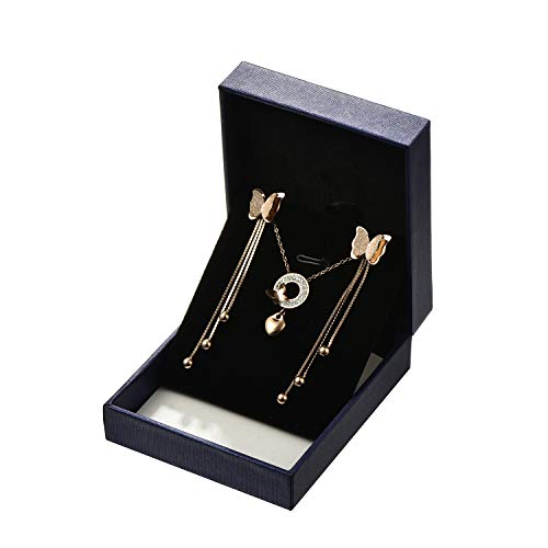 EVEVIC Stainless Steel Butterfly Necklace Earrings Set for Women Girls 14K Gold Plated Jewelry Sets (Style-B Rose-Goldtone) - Thumbnail 6