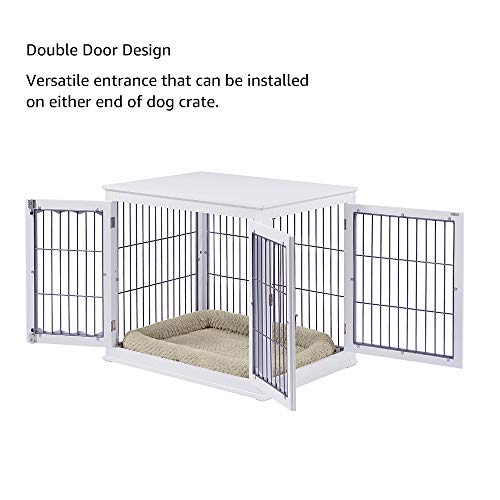 unipaws Furniture Style Dog Crate End Table with Cushion, Wooden Wire