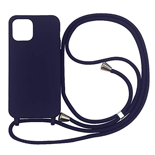 PuYu Zhe Compatible With iPhone 13 Mini Case,Soft Matte Silicone TPU Crossbody Cover with Adjustable Neck Cord Lanyard Strap,Slim Stylish Shockproof Lanyard Case-Dark Blue