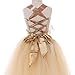 FAYBOX Pageant Wedding Flower Girl Dress Crossed Back Bow Feather Sash Fluffy 4 Gold