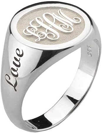 3D Engraved Block Typical Monogram 13mm Round Shape 925 Sterling Silver 3 Initial Signet Ring Sz 12