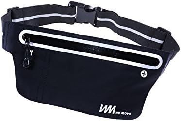 We Move Running Belt Fitness Outdoor Sports Waist Fanny Packs, Water Resistant Reflective Adjustable Waistband, Fit iphone 6s 6 Plus, 7 Plus Phone/Cards/Keys (Black)