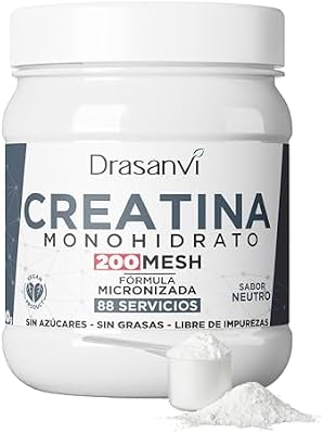 Creatina Monohidratada Pura 300g | 100% Monohidrato sin Mezclas | Micronizada 200 Mesh | Sin Sabor, Vegana, Sin Aditivos | 88 Dosis de 3,4g de Creatina | Fabricada en España | Drasanvi