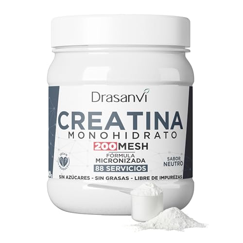 Creatina Monohidratada Pura 300g | 100% Monohidrato sin Mezclas | Micronizada 200 Mesh | Sin Sabor, Vegana, Sin Aditivos | 88 Dosis de 3,4g de Creatina | Fabricada en España | Drasanvi