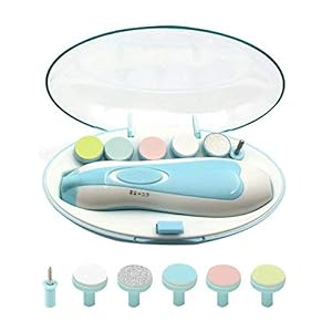 Electric Nail File Drill for Baby No Sharp Claws Hurt, 6 in 1 Safety Cutter Trimmer Clipper for Toes and Fingers (Blue)