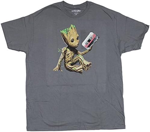 Welovefine Guardians Of The Galaxy Mens T-Shirt - Little Groot Holding Vol 2 Tape (X-Large) Gray