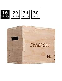 Synergee 3 in 1 Plyometric Box for Jump Training and Conditioning. Foam, Wooden and Non Slip Plyo Boxes. All in One Jump Trainer. Sizes 30 24 20, 24 20 16, 20 18 16, 16 14 12
