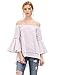 SheIn Women's Off The Shoulder Bell Sleeve Striped Blouse - Red Small