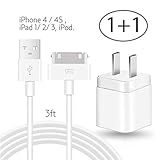 iPhone Phone 4 / 4S Сharger, Pack of one 3FT USB Data Sync Cord Charging Cable with one Wall AC Adapter Charging Brick Compatible with iPhone 4/4S, e 3G/3GS, iPad 1/2/3, iPod - White