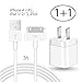 iPhone Phone 4 / 4S Сharger, Pack of one 3FT USB Data Sync Cord Charging Cable with one Wall AC Adapter Charging Brick Compatible with iPhone 4/4S, e 3G/3GS, iPad 1/2/3, iPod - White