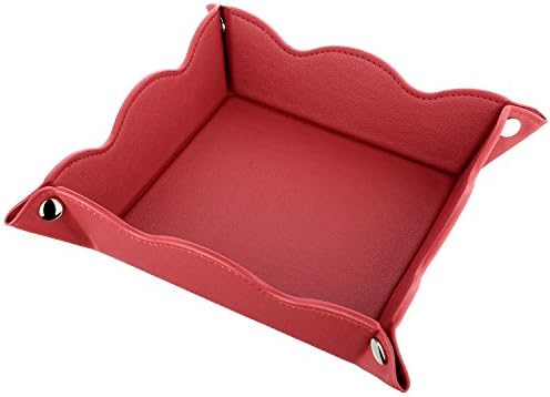 LISRSC Womens Leather Valet Tray,Key Coin Cosmetic Organiser Desk Tray Tidy Storage (Bright Red)
