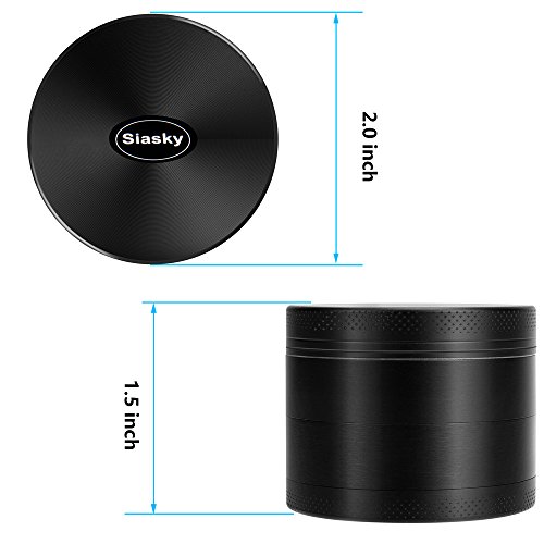 Siasky 2" Spice Herb Grinder, 4 Pieces Tobacco Weed Mill with Pollen Scraper, Premium Zinc Alloy Made, Razor-sharp Teeth- Black - Thumbnail 6