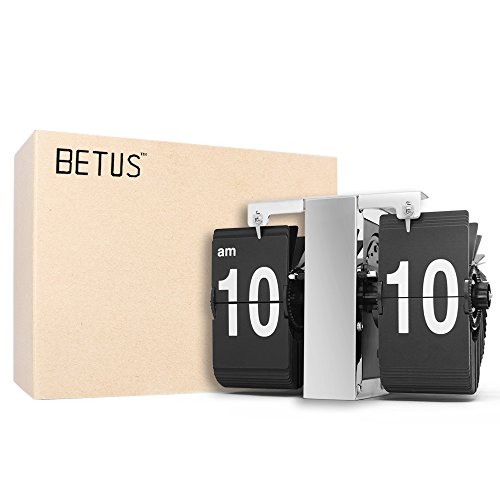 Betus Retro Style Flip Desk Shelf Clock - Classic Mechanical-Digital Display Battery Powered - Home & Office Decor 8 x 5.5 x 3.5 Inches