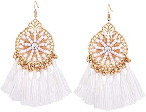 HSWE Statement Drop Earrings for Women Multicolored Tassel Earrings Threaded Fringe Dangle Earrings