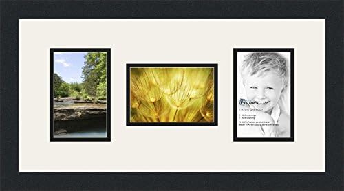 ArtToFramesDouble-Multimat-113-61/89-FRBW26079 Collage Photo Frame Double Mat with 3-4x6 Openings and Satin Black Frame, Super White, 3-4x6