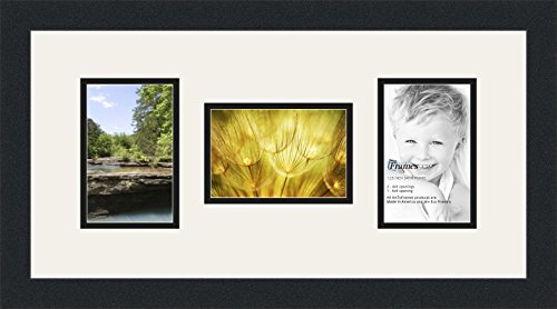 ArtToFramesDouble-Multimat-113-61/89-FRBW26079 Collage Photo Frame Double Mat with 3-4x6 Openings and Satin Black Frame, Super White, 3-4x6