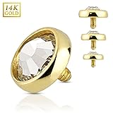 West Coast Jewelry {5mm Ball} Flat Dome CZ 14 Karat Yellow Gold Internally Threaded Dermal Anchor Top (Sold Ind.)