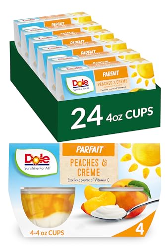 Dole Fruit Bowls Low Fat Peaches & Creme Parfait Snacks, 4.3oz 24 Total Cups, Gluten & Dairy Free, Bulk Lunch Snacks for Kids & Adults