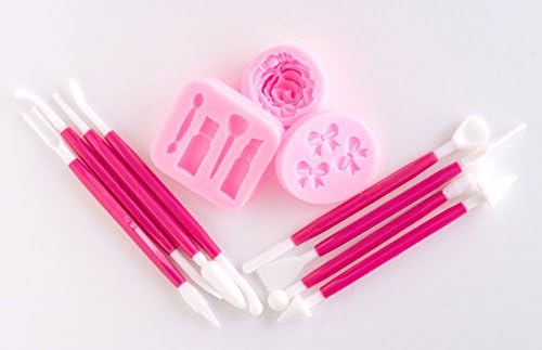 cake fondant kit-3D Rose Flower Cake Mold, Cake Makeup Decoration Mold, Bow Mold, and 8 Piece Cake Decorating Tool set.