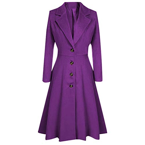 Cuekondy Women's Elegant Purple Coat Lapel Single Breasted Long Jacket Outwear Trench Coat Cardigan For Party - Thumbnail 3