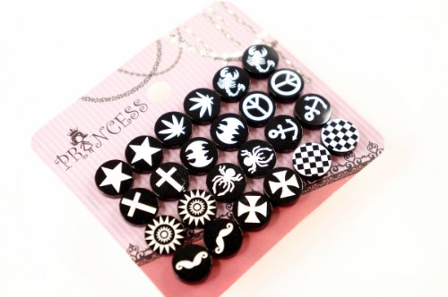 Round Black and White Skull Biker Punk Goth Emo Button Studs Earrings Pack of 12