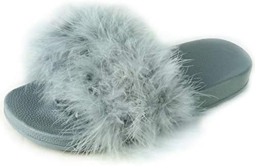 Womens Ladies Long Faux Fur Sliders Sandals Mules