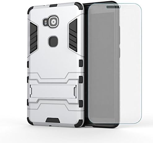 Huawei GX8 Case, CASEPLAY [Armor Tank Series] with Tempered Glass Screen Protector Hard Slim Hybrid Rugged Kickstand Protective Phone Cover Case for Huawei GX8 / G8 (Silver)