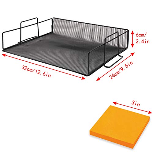 JPSOR Stackable Letter Trays, 4 Pack Stackable Paper Trays, Black Mesh Desk Organizers with 2 Sticky Note Pads